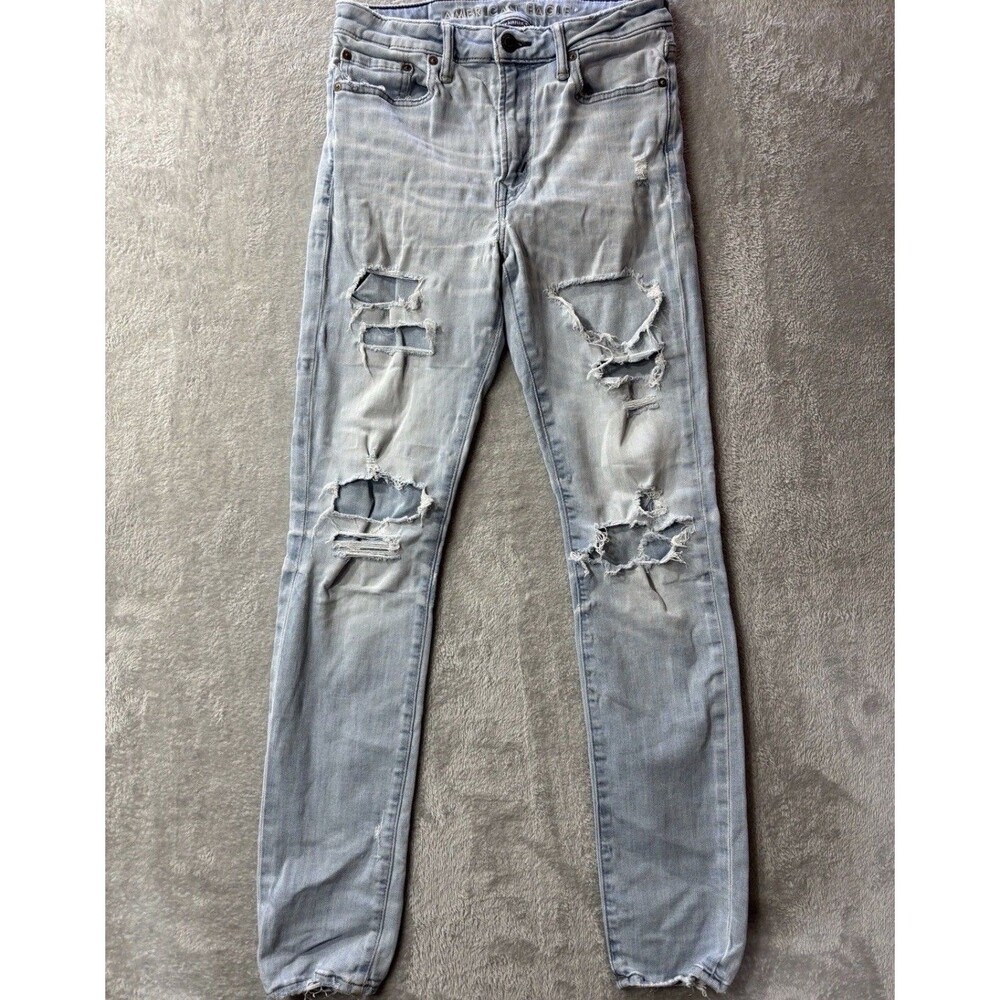 American Eagle Mens 30x34 Light Wash Ripped Distressed Skinny Jeans